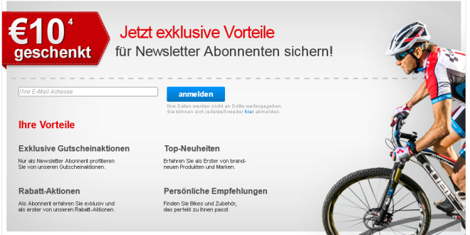 10€ Gutschein für Newsletter Anmeldung bei fahrrad.de